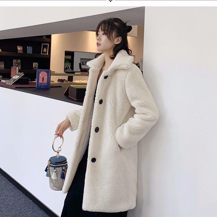 

Осенне-зимняя женская овечья дубленка средней длины, облегающее бархатное пальто из искусственного меха из овечьей шерсти с лацканами XXL