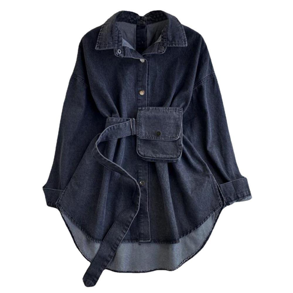 Women's Casual Multi-Wear Backless Denim Shirt with Lace-Up Waist