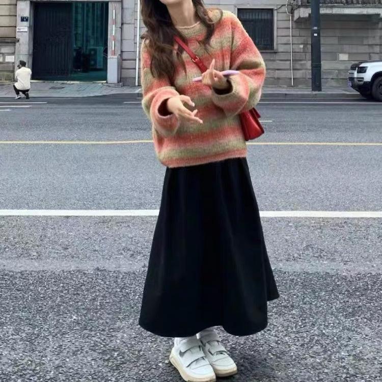 Dam Höst och Vinter Gradientfärg Rundhalsad Pullover Stickad Tröja