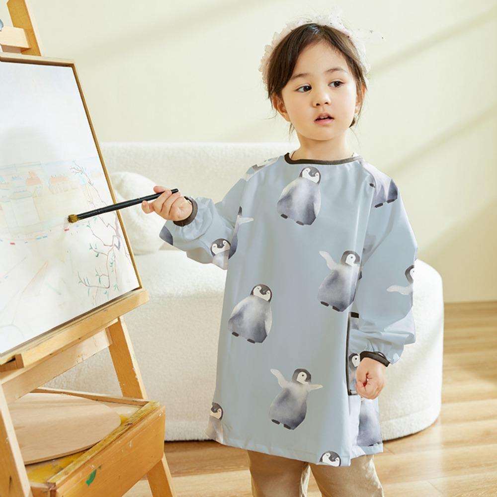 Kids Waterproof Apron Rabbit Print Long-Sleeve Stain-Resistant Art Smock for Boys Girls Bibs Easy Clean Children Painting Aprons