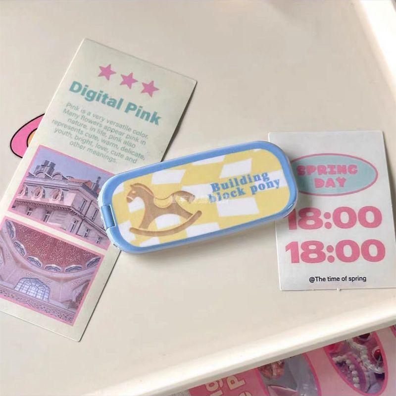 Pink Makeup Mirror Folding Invisible Cartoon Phone Holder Cute And Portable Back Sticker New Desktop Universal Adhesive Support