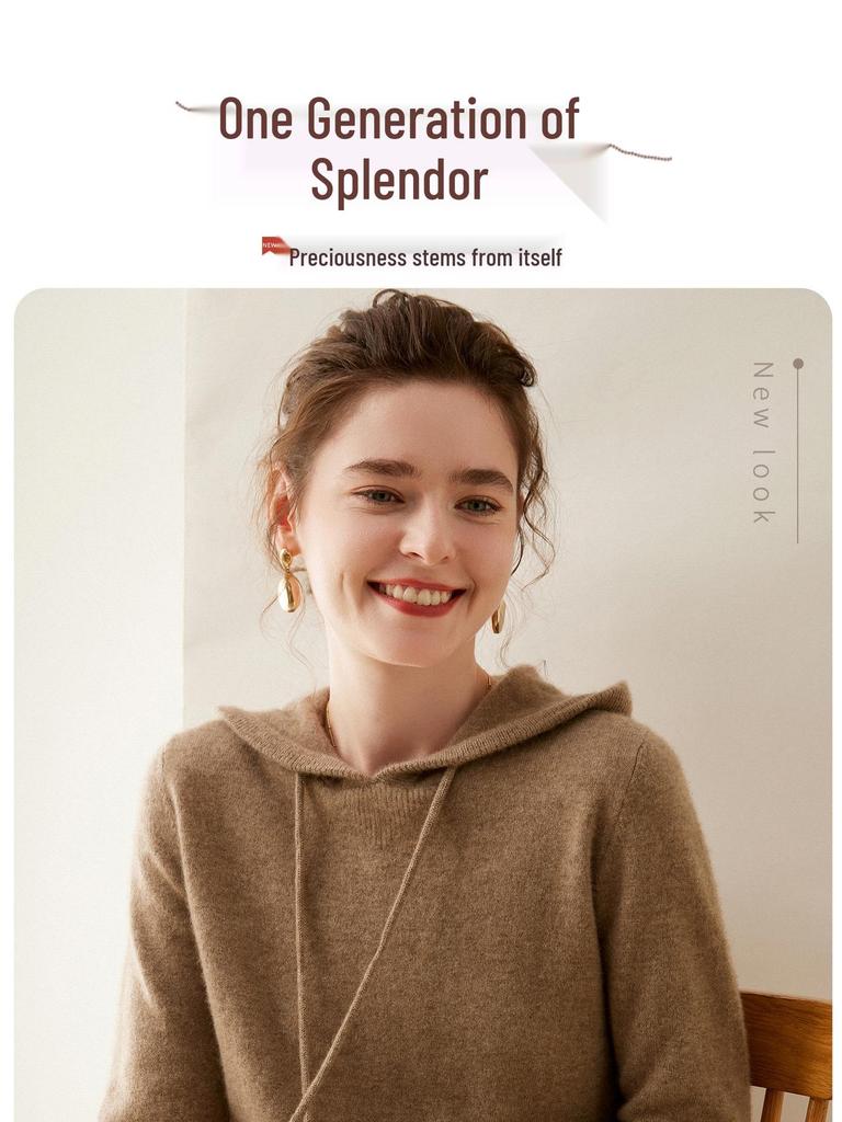 Women's Cashmere Hoodie: Solid Color Loose Slimming Pullover Knit Sweater for Autumn/Winter Outerwear