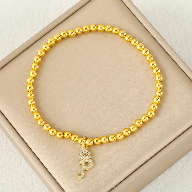 Fashion Round Bead 26 Crown Small Letter Bracelet Copper Plated Micro Inlaid Zircon High-end Jewelry