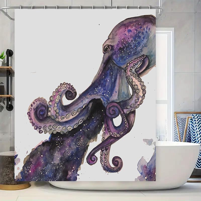 Stunning Purple Octopus Bathroom Shower Curtain Set Watercolor Artistic Design for Home Decor