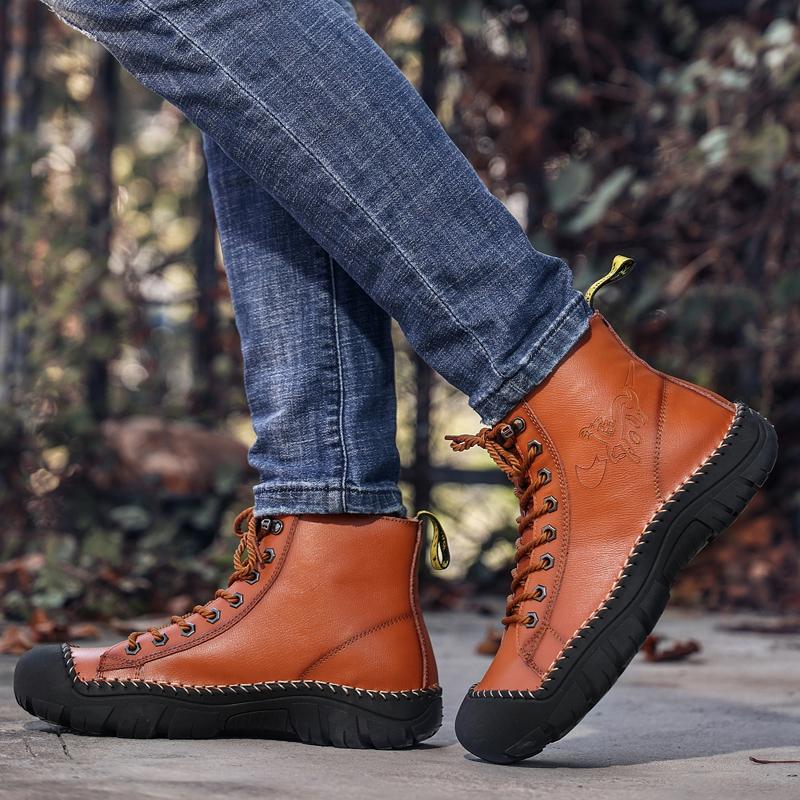 Buty Męskie Moda Buty Motocyklowe Wodoodporne Skórzane Buty Wiosenne Sznurowane Buty na Platformie Nowe Buty Wysokie dla Mężczyzn Botas Hombre