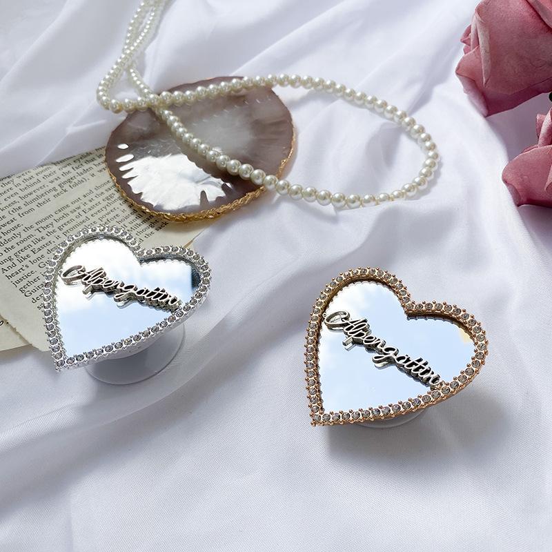 Han Paste Adjustable Love Mirror Rhinestone Round Mirror Mobile Phone Tablet Lazy Desktop Air Cushion Bracket