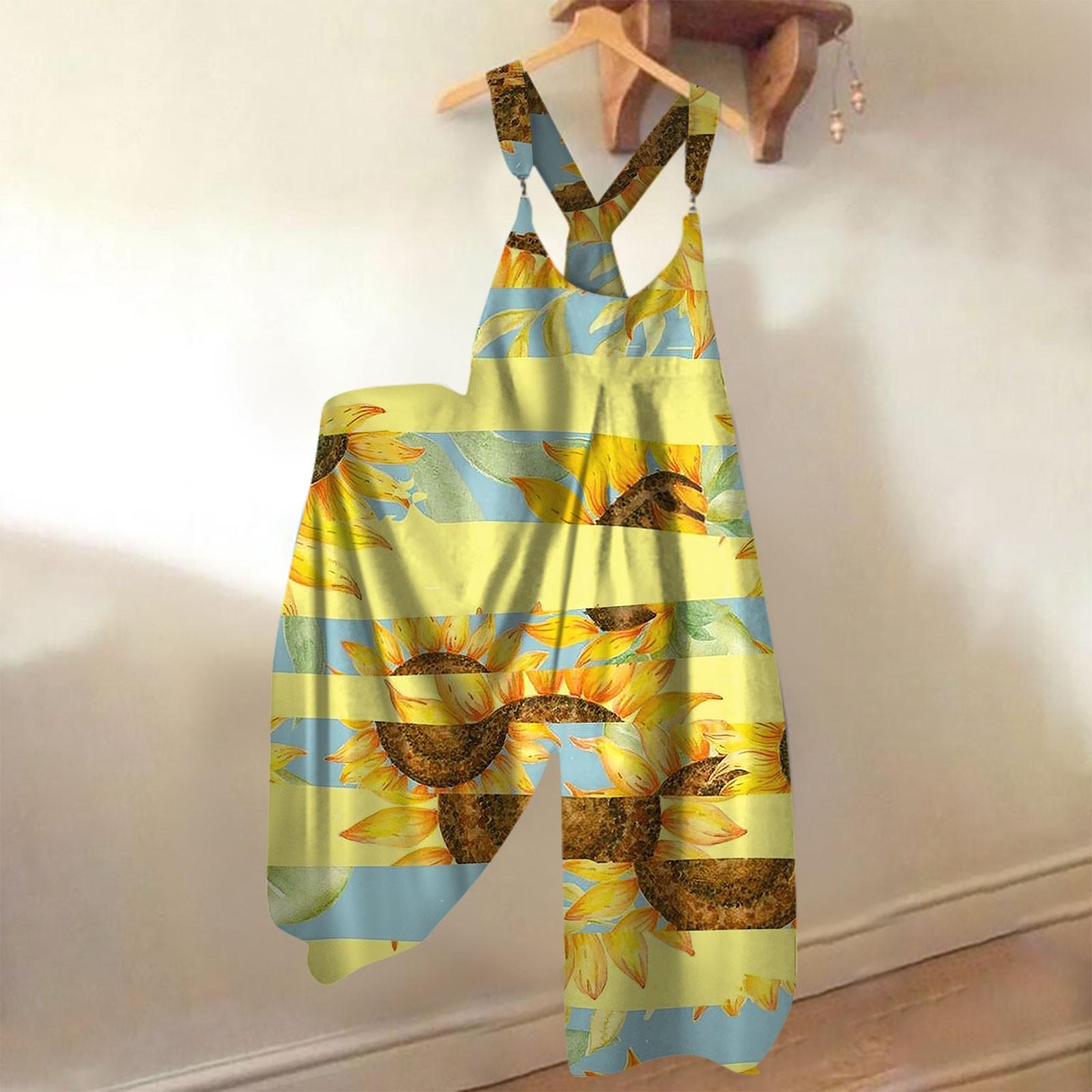 

Широкие комбинезоны для женщин, повседневные свободные комбинезоны без рукавов, ретро-принт, металлические пуговицы, длинные брюки, комбинезон с карманами L золотой