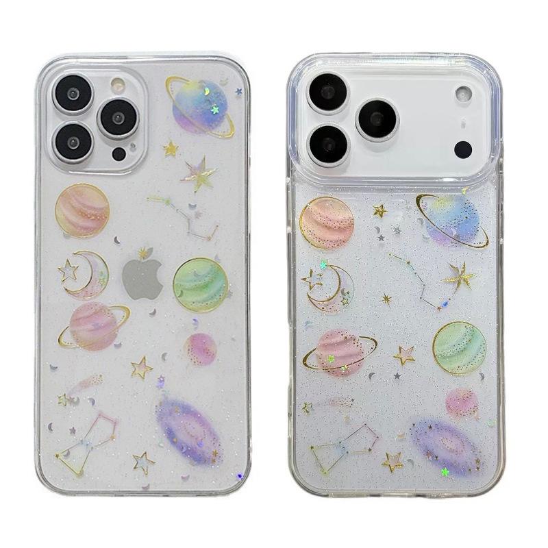 Small Fresh and Creative Transparent Glitter Starry Sky Mobile Phone Case for IPhone17promax Female Model for Apple 16plus
