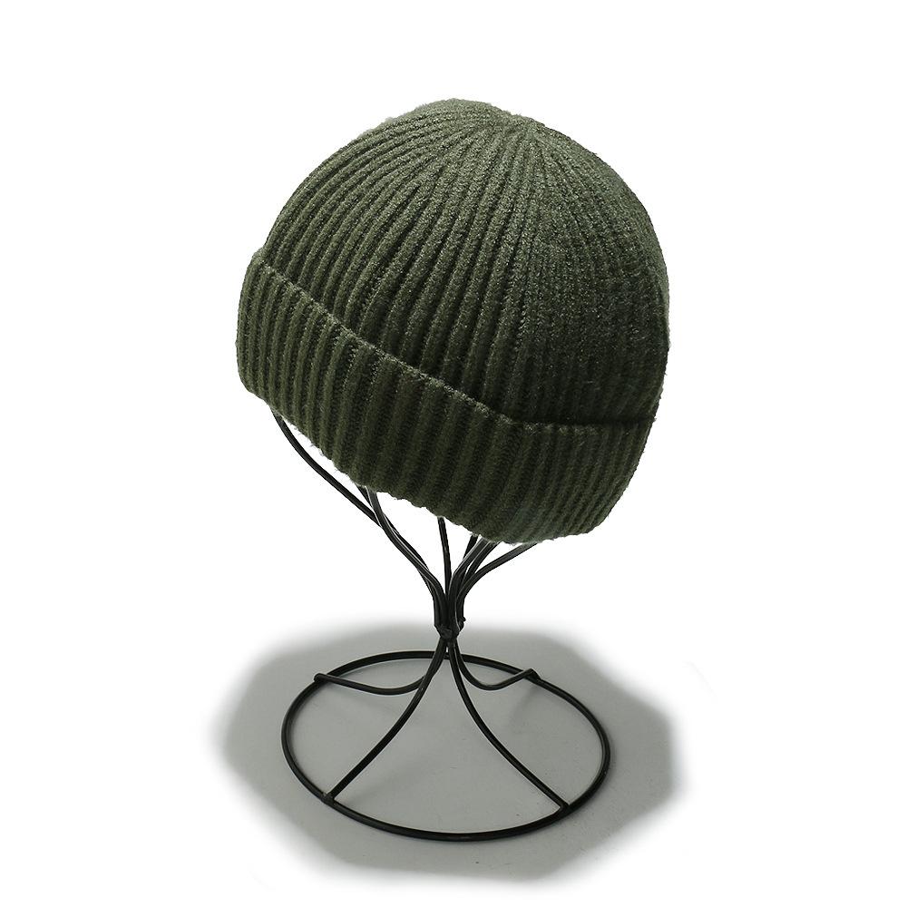 Cold hat men's winter warm solid color short melon fur hat men's dome wool knitted hat retro beanless winter hat