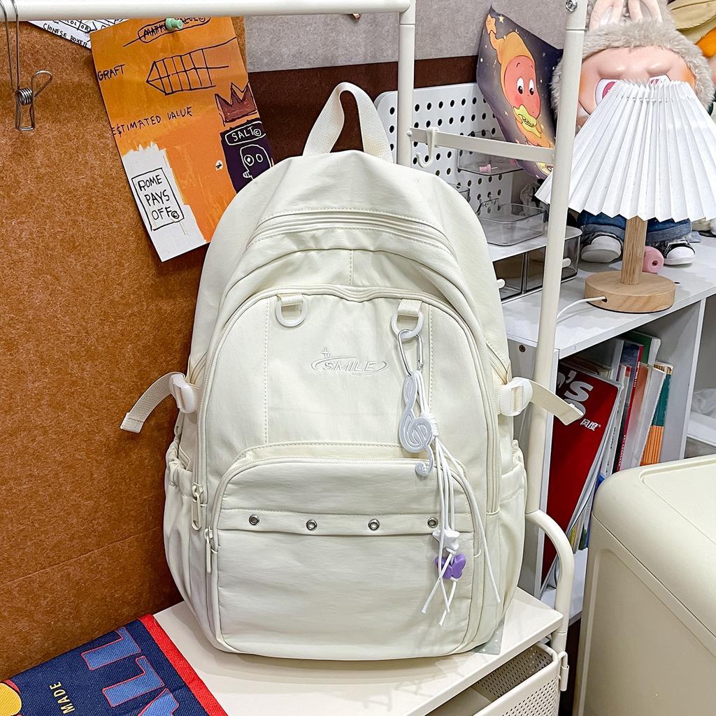 Schoolbag Sea Salt Blue Solid Color Letter Fresh Backpack Junior High School Primary School Student Party Class Travel Versatile Sweet School Bag Girl