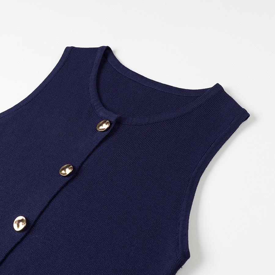 Summer 2025 ZA Fashion Metal Buckle Knit Vest and Slit Midi Skirt Set for Europe and America