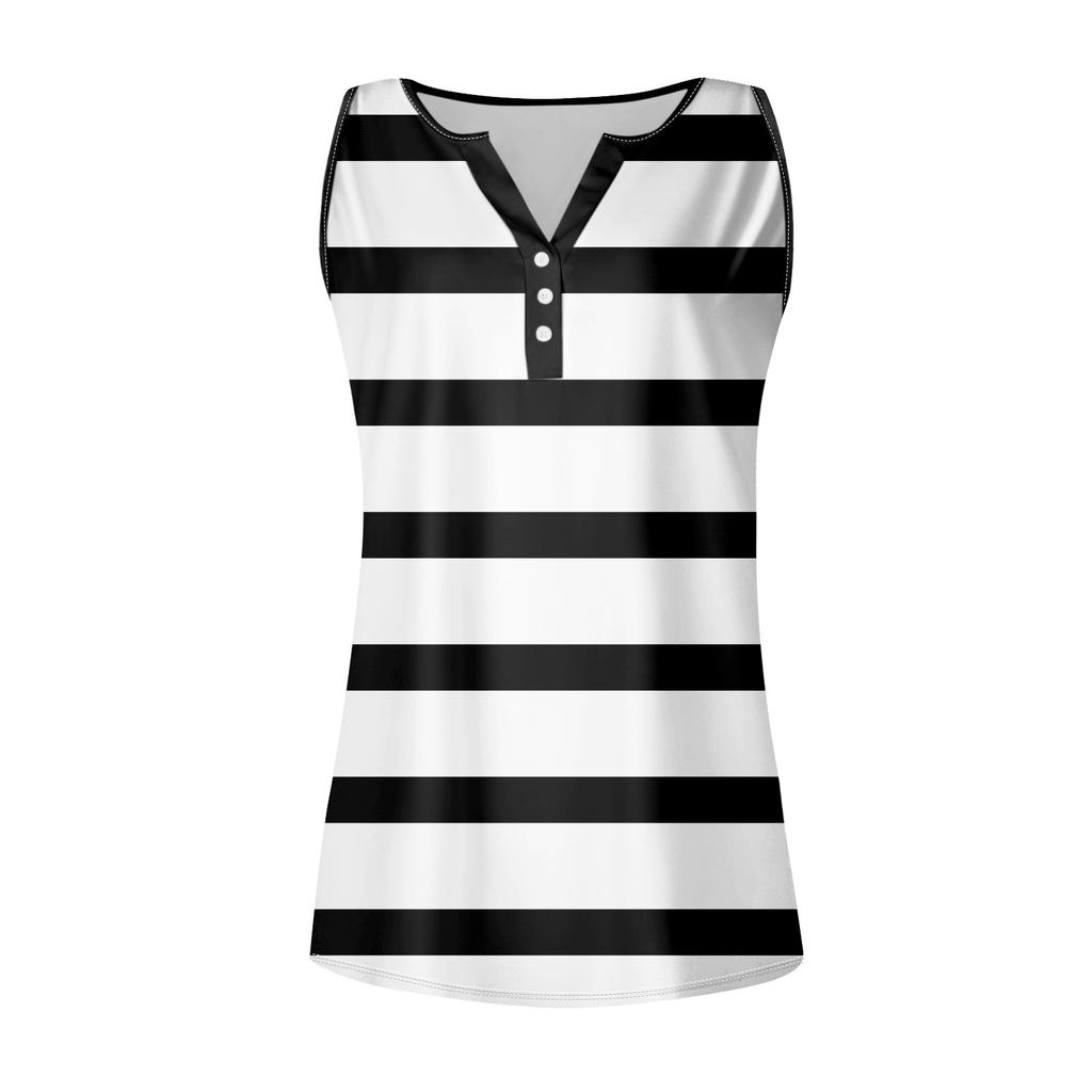 Womens Tank Top V Neck Basic Printed Casual Summer Sleeveless Top