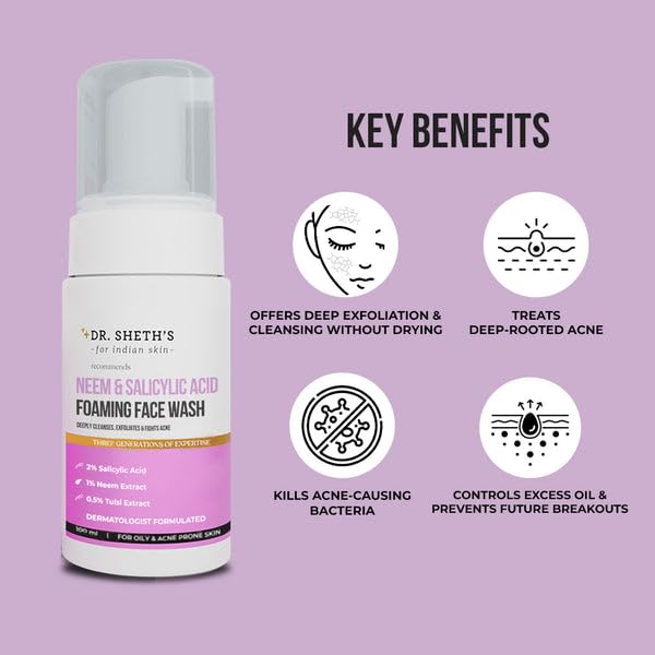 Dr. Sheth's Neem & Salicylic Acid Foaming Face Wash 100 Ml Pack Of 1 For Acne Prone Skin