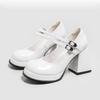 One-word buckle single shoes women's black thick heel high heels French Mary Jane shoes platform spring and summer new wedding dress bridesmaid shoes