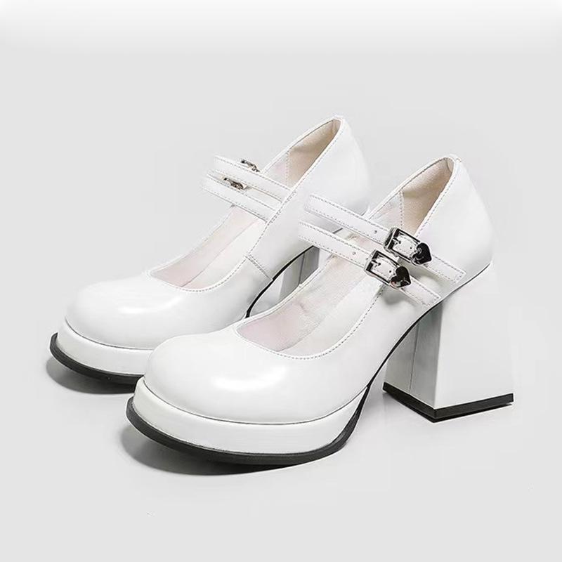 One-word buckle single shoes women's black thick heel high heels French Mary Jane shoes platform spring and summer new wedding dress bridesmaid shoes