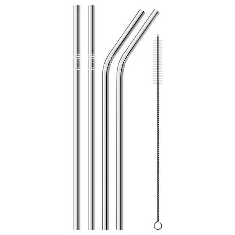 Stainless Steel Metal Drinking Straw 4 Reusable Straws + 1 Cleaner Brush Kit