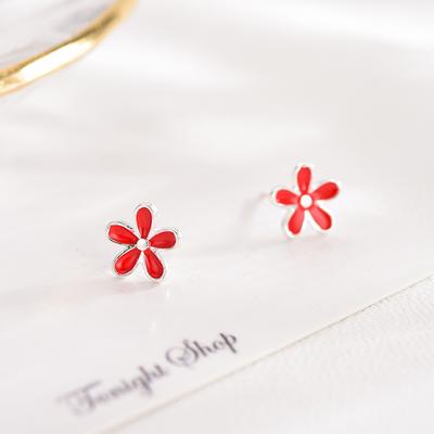 Chrysantheme Ohrstecker Damenmode Kleine frische rote Blume Ohrschmuck Nischendesign Zubehör