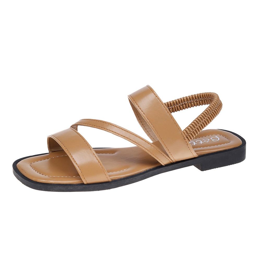 2026 Summer Women Soft Pu Leather Flat Shoes Fashion Open Toed Minimalist Roman Sandals Women Beach Footwear