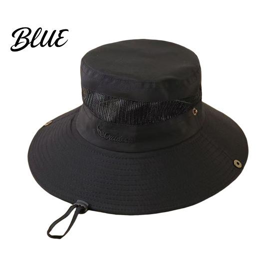 Wide Brim Hat for Beach Summer Mesh Spliced Bucket Men Women Extra Sun Foldable Outdoor Hiking with Adjustable Drawstring Portable Cap Fishing