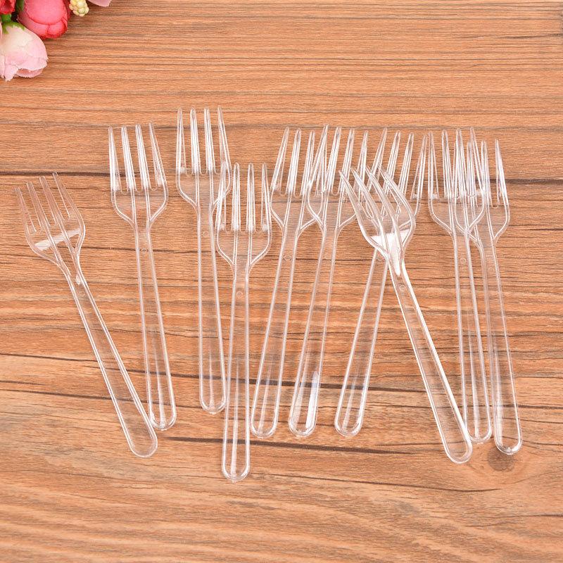 50/100Pcs 11.5Cm Disposable Black Transparent Fork Cake Fruit Four Teeth Fork Birthday Party Wedding Cake Dessert Accessories