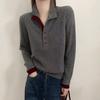 Autumn Winter New Vertical Pit Strip Top Casual Color Blocked Stand Up Collar Half Open Knitted Top