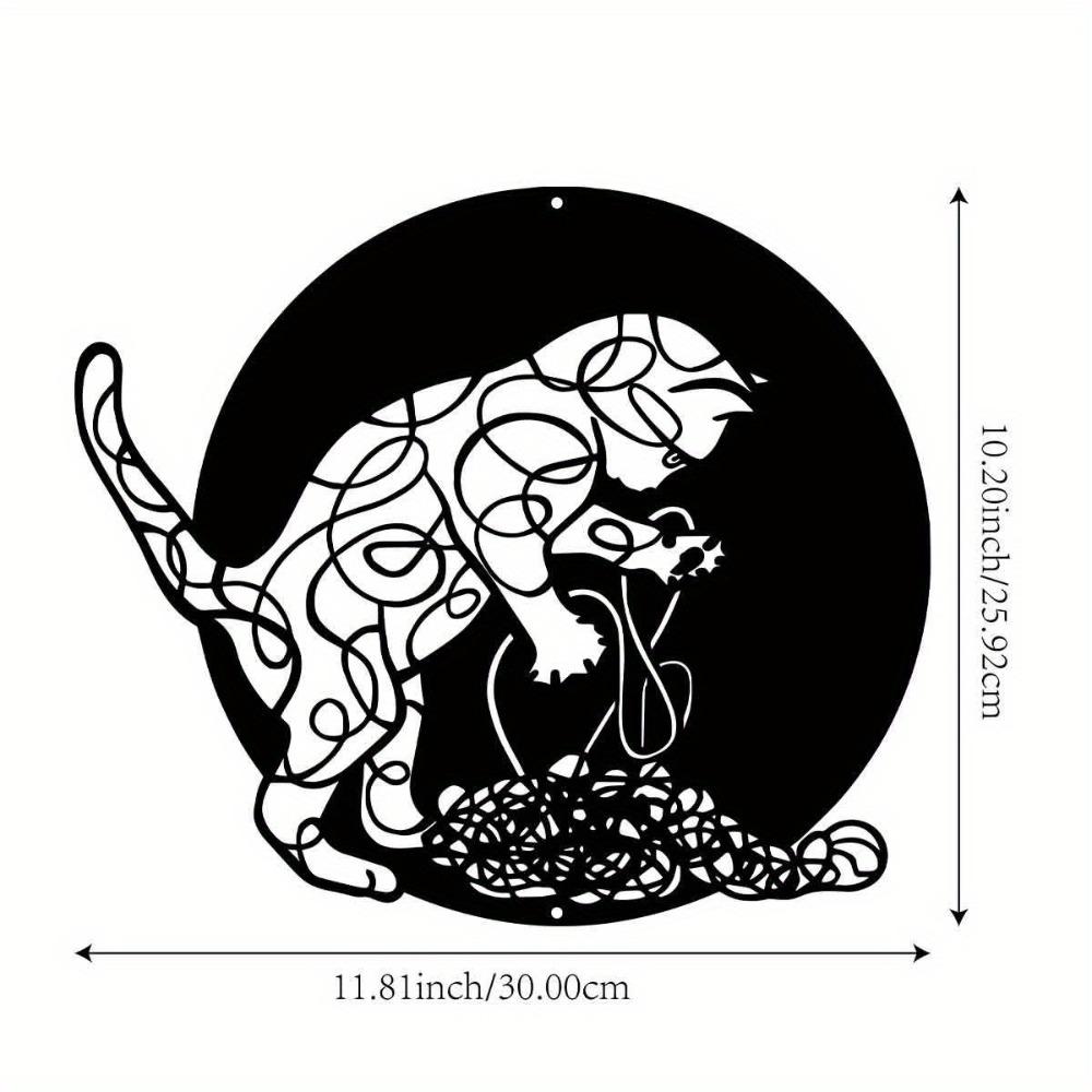 

Metal Wall Art Cat with Flower Circle, Indoor Outdoor Decor for Living Room Patio Balcony Office Cottage 12in