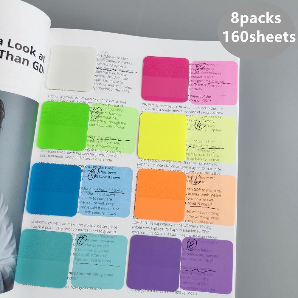 

160 Sheets 8 Colors Sticky Notes Transparent Note Pads Clear Stickers School Stationery