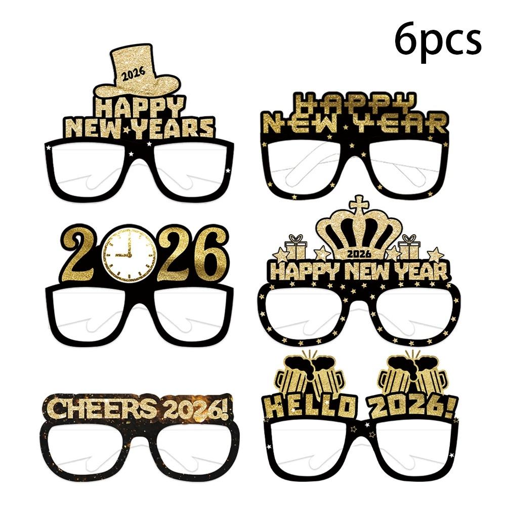 12/6pcs Happy New Year Paper Glasses 2026 Eyeglasses Frame Photo Booth Props New Year's Eve Party Decoration Christmas Supplies