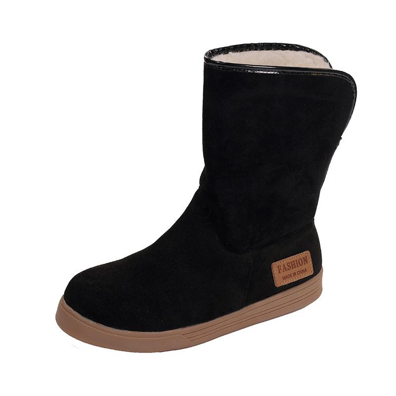 

Большие размеры 2024 года, новые осенне-зимние зимние ботинки, нескользящая подошва из говяжьих сухожилий, хлопковые ботинки с плоским дном, европейские, американские и британские, средние женские ботинки 42 чёрный