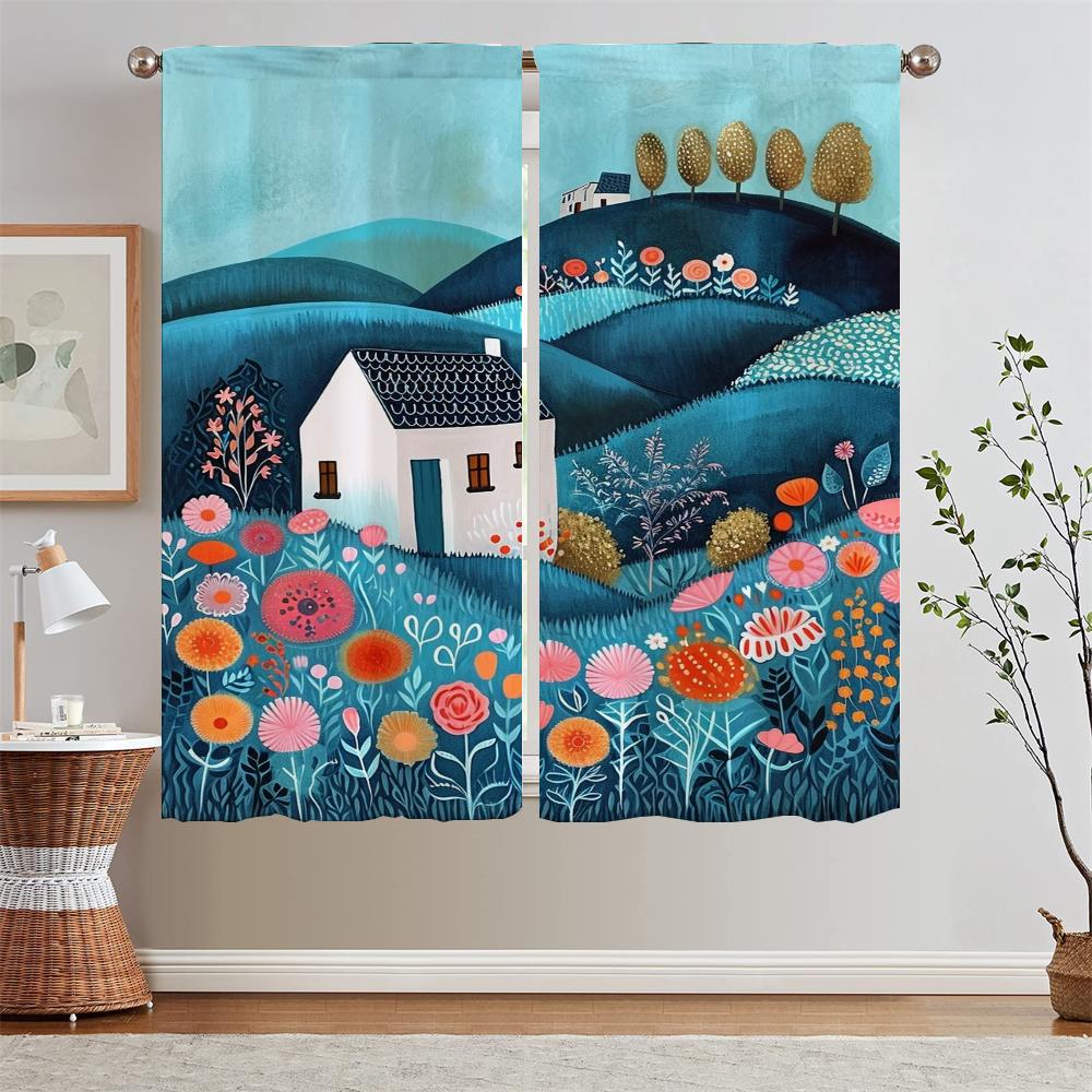 Gorgeous Painting Blackout Luxury Curtains for Living Room on Sale Bedroom Decoration Kitchen Curtains Salon 2 Cheap Pieces the