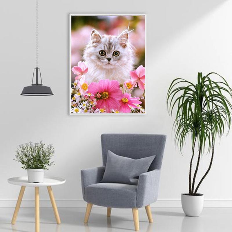 Flower DIY 5D Diamond Painting Full Round Drill Cat Diamond Embroidery Animal Cross Stitch Mosaic Rhinestones Art Handwork Gift