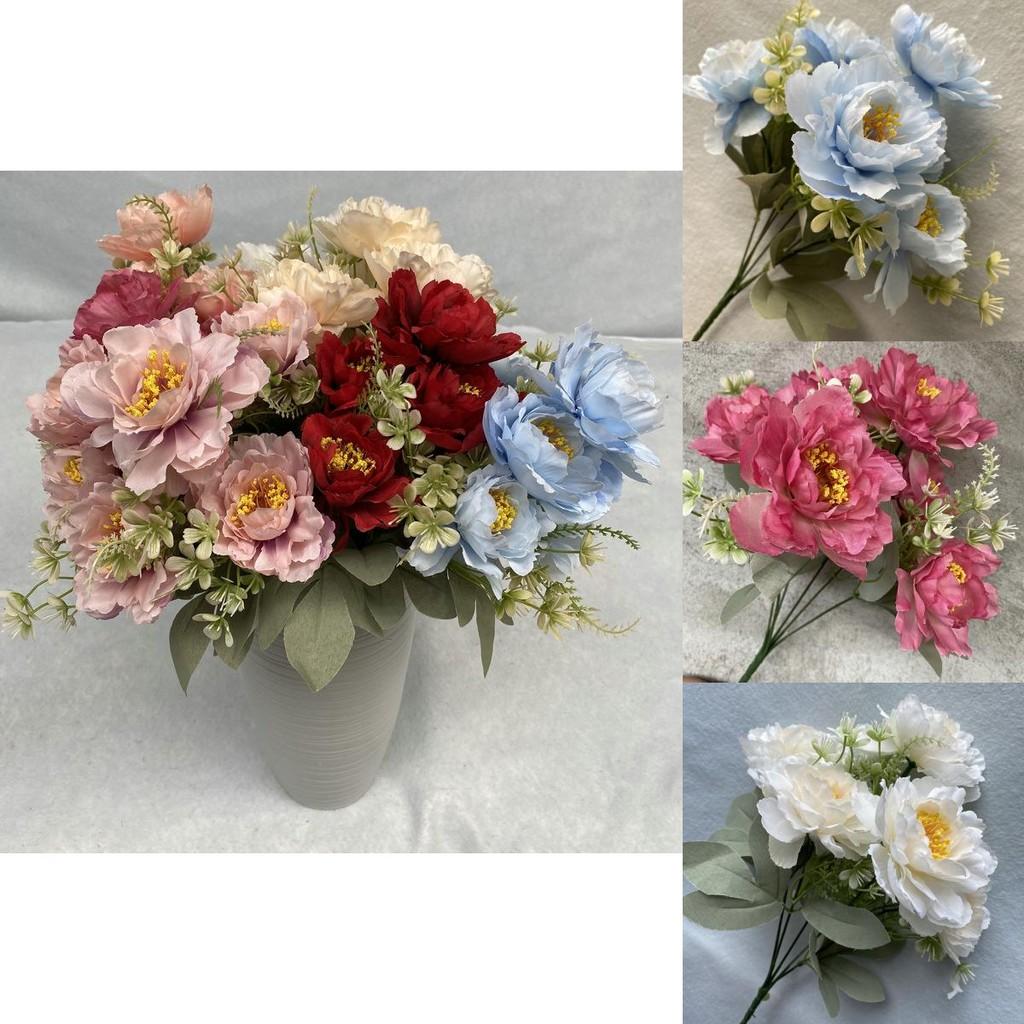 Bukett med sidenblommor 6 Huvud Pion Bröllop Heminredning Med Realistisk Design För Fotografering