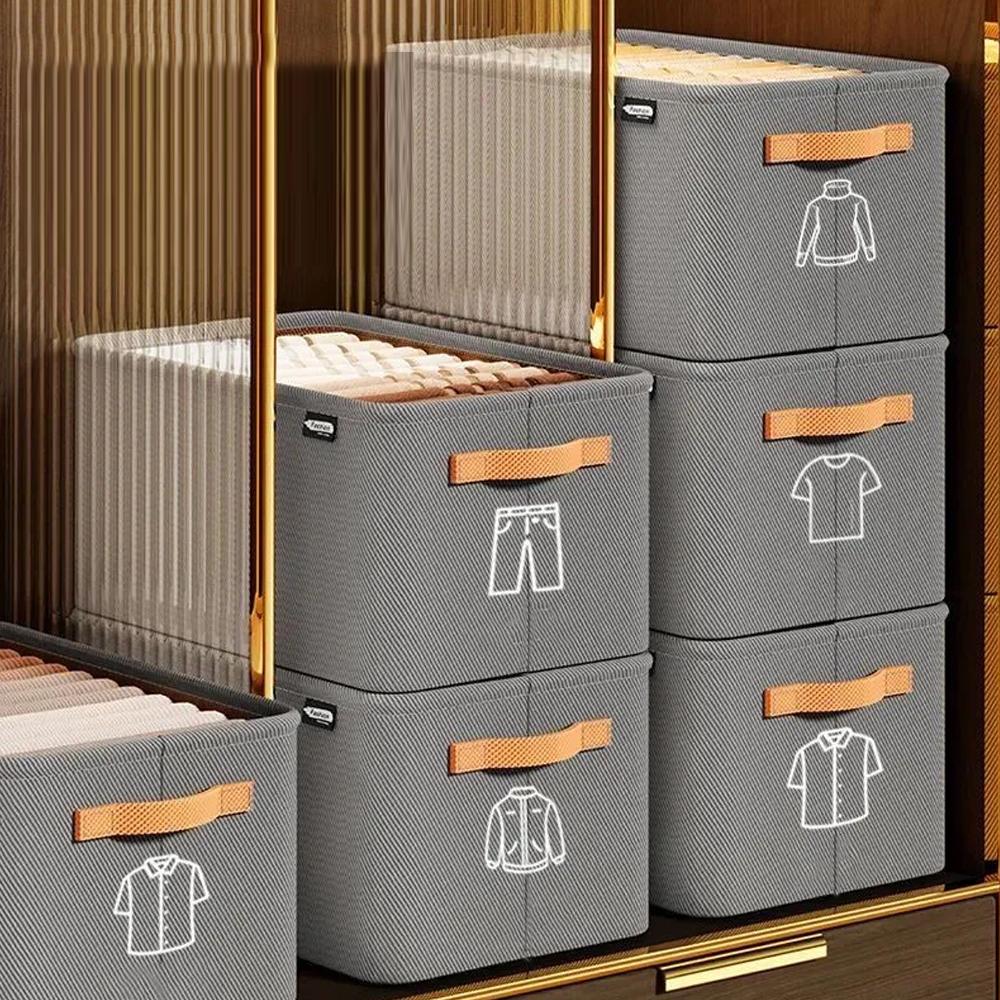Wardrobe Organizer Box Foldable Storage Box Versatile Thickened Pants Sweater Storage Basket with Handle&Steel Frame Household