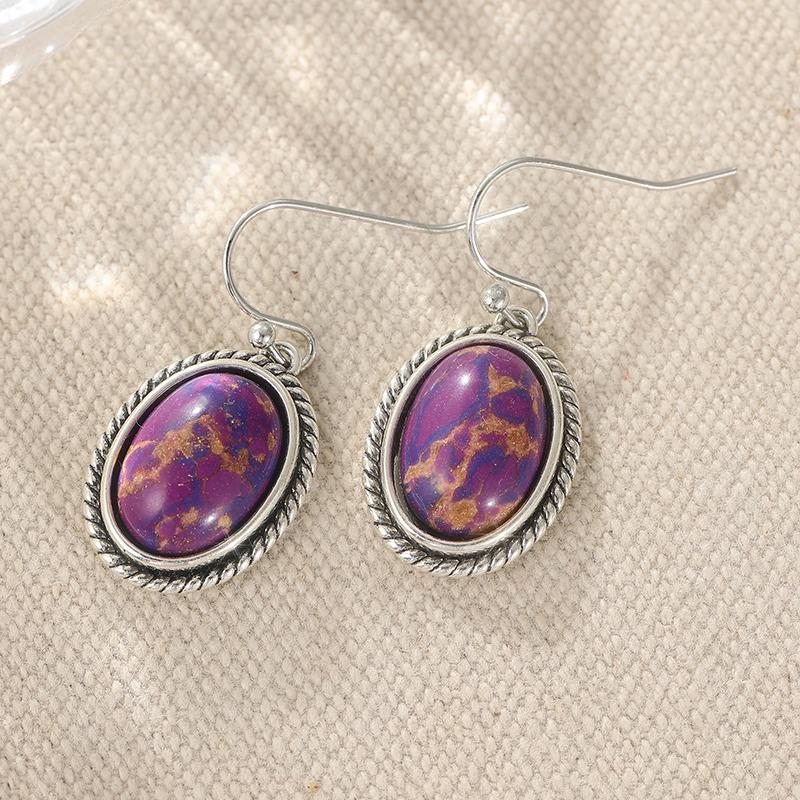 Elegant Exquisite Purple Synthetic Turquoise Pendant Earrings Fro Women Oval-shaped  Banquet Vacation Jewelry Accessories