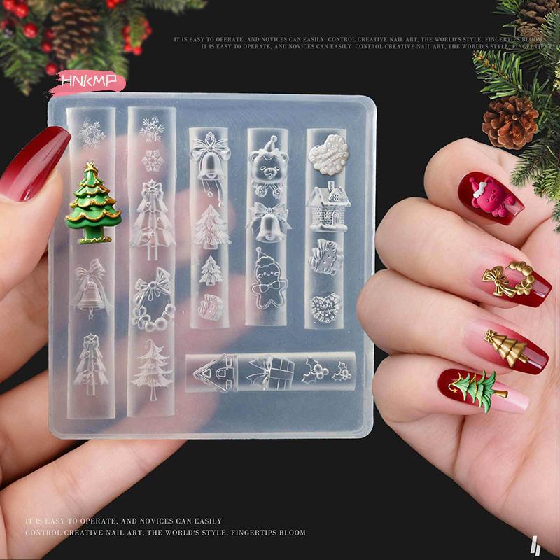 3D Christmas Snowman And Tree Silicone Nail Mold Snowflake And Snowman Design for Nail Art DIY Manicure Decoration