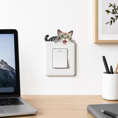 Aesthetic Switch Cover for Rental House Light Plate Stickers, Cartoon Animal Cute Cat Decor, Waterproof Removable Wall Sticker Stickers Switch,