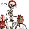 Weihnachts-Totenkopf-Ornament, Weihnachtsmütze, Skelett, Fahrradfahren, Acryl-Anhänger, Weihnachtsbaum-Hängedekoration für Innen- und Außendekoration