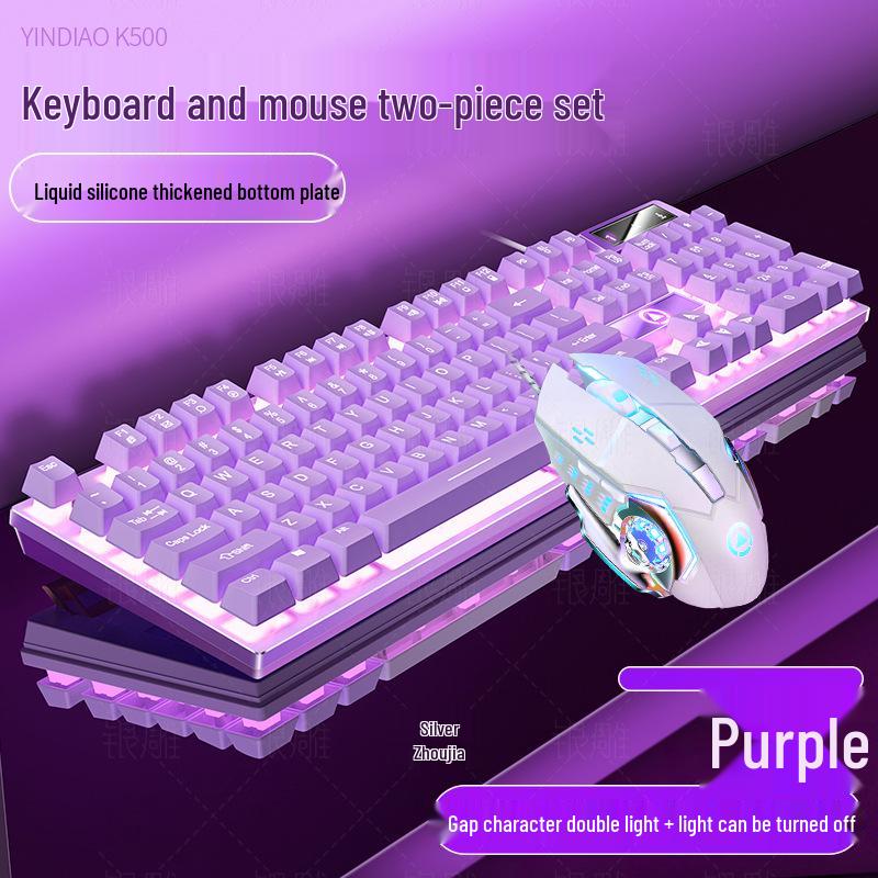 Silberne Skulptur K500 USB-Kabeltastatur & Geräuscharmes Gaming-Maus-Set