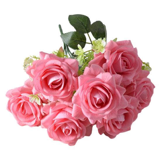 7-Head Artificial Rose Realistic Fake Flower Bouquet Home Office Wedding Party Indoor Outdoor Faux Bloom Table Centerpiece Decoration