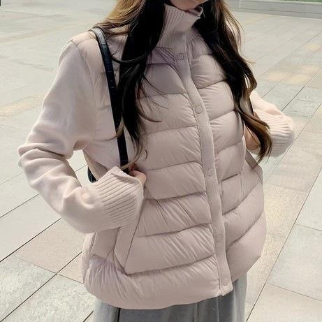 Light and thin ribs, annual padded jacket, women's new knitted trendy stand-up collar splicing down padded jacket, autumn and winter