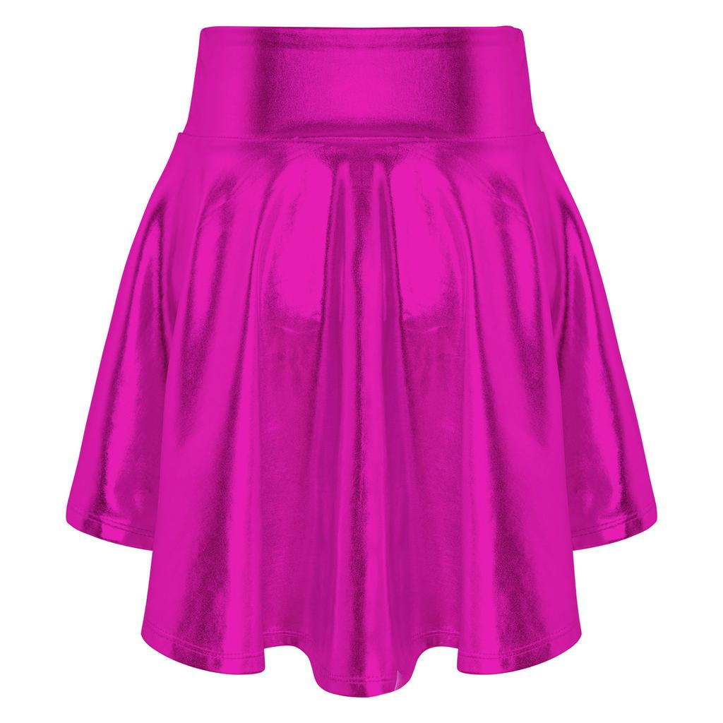 Girls Elastic Waist Ruffle Dance Skirt Bronzing Cloth Irregular Hem Stylish Performance Skirt