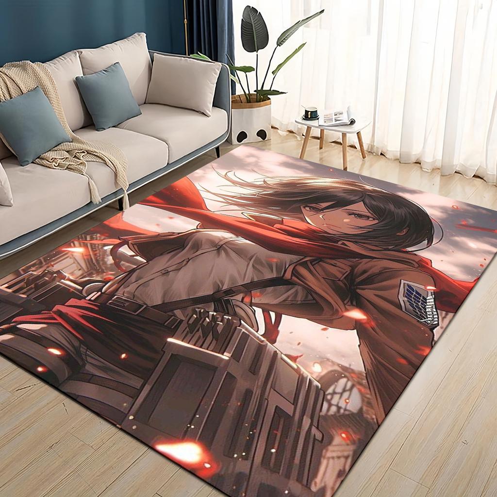 3D Cartoon Attack On Titan Eren Mikasa Anime Carpet Rug for Living Room Bedroom Home Sofa Decoration,kid Play Non-slip Floor Mat