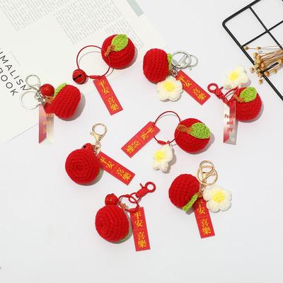Chaveiro de Maçã de Crochê: Pingente Paz & Alegria - Presente Criativo para Carro ou Mochila