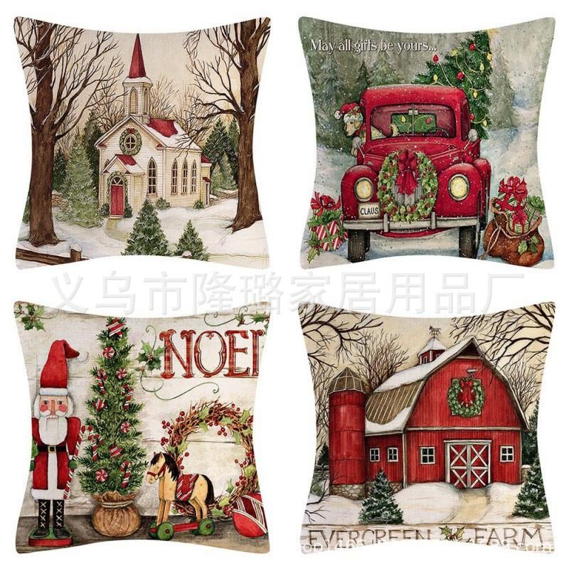 Santa Claus Bell Garland Pillow Cover Christmas Decorative Sofa Cushion Pillow Cover