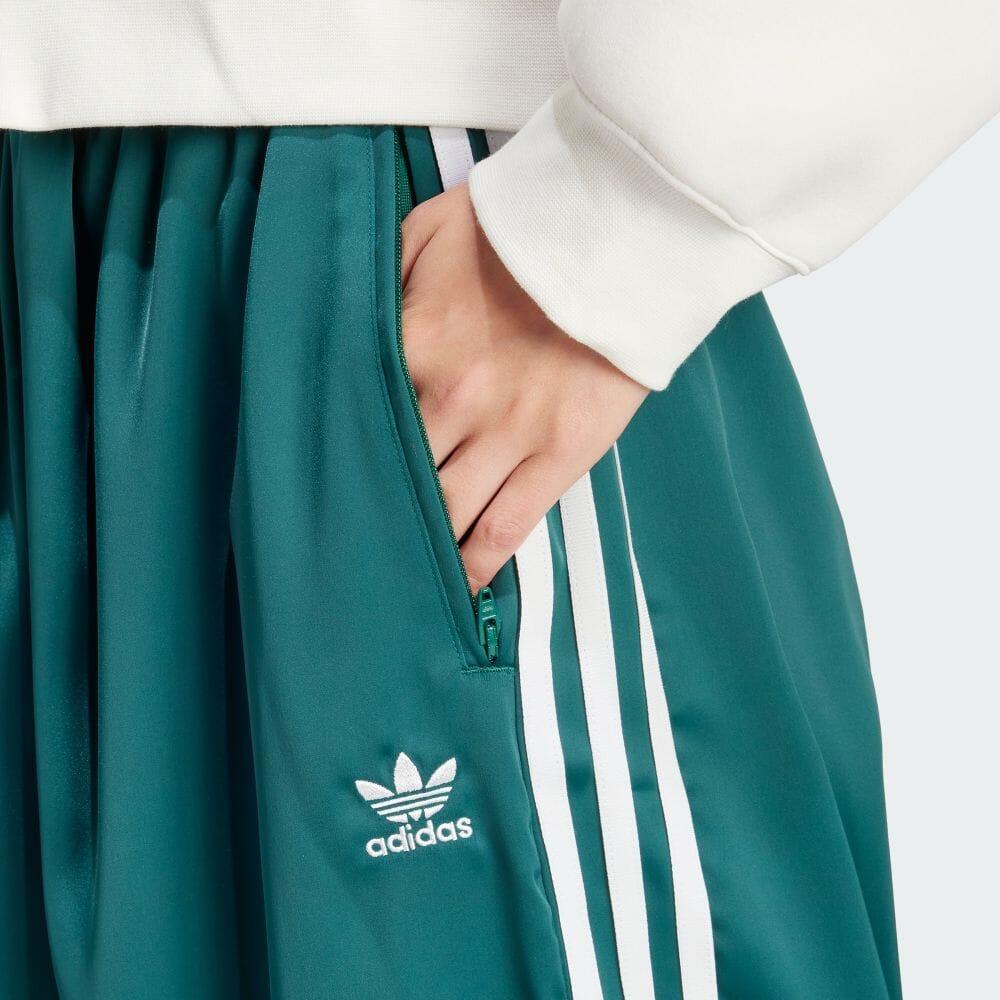 adidas Originální logo pruh vysoký pas široké nohavice ležérní kalhoty dámské spodky zelená IP2960