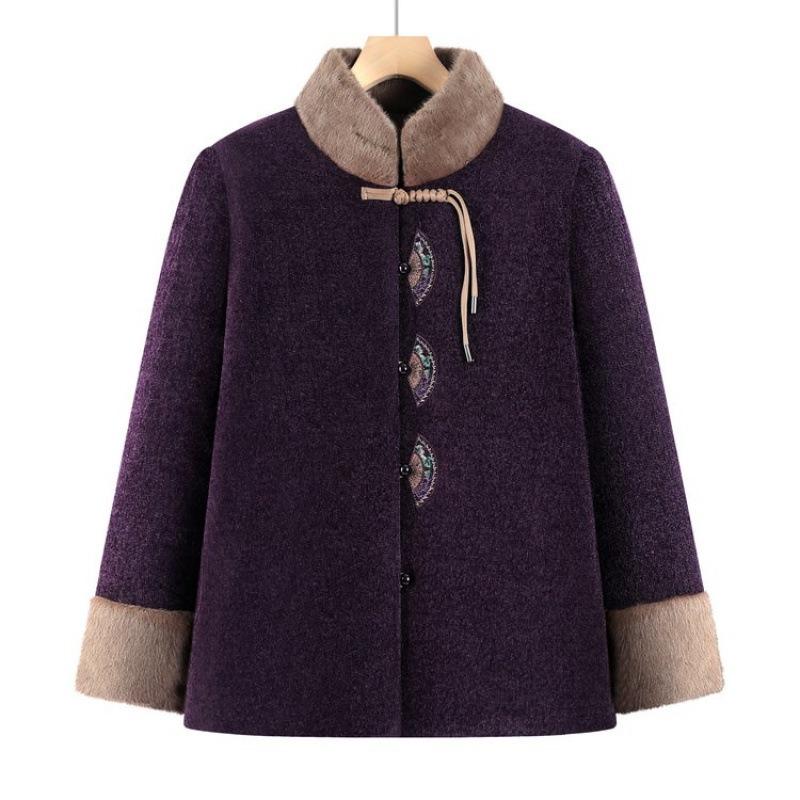 

Бабушкина зимняя хлопковая куртка с бархатом для тепла и праздничная куртка Тан с хлопковой набивкой для пожилой женщины, пальто для пожилого мужчины, толстое 5XL [recommended 150-80kg] фиолетовый