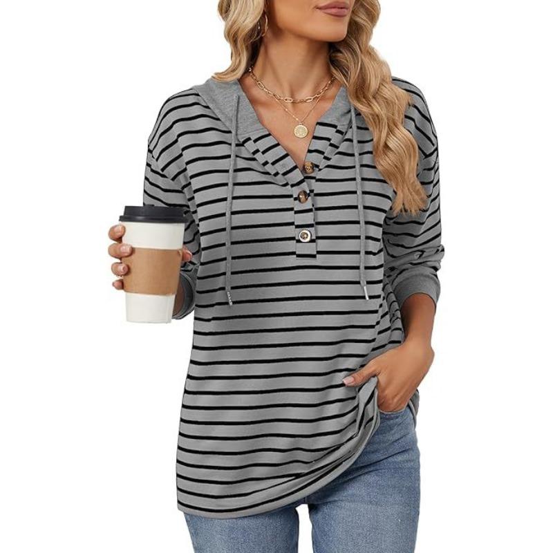 YYFS Women's Fashion Casual Stripe Print Long Sleeve Hooded Hoodies & Sweatshirts
