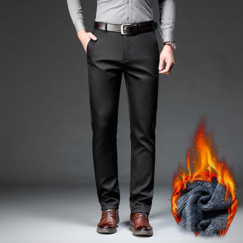 Autumn And Winter New Men'S Plush Casual Pants With Plush Thickened Business Loose Straight Leg Pants Men'S Western Pants Large Pants