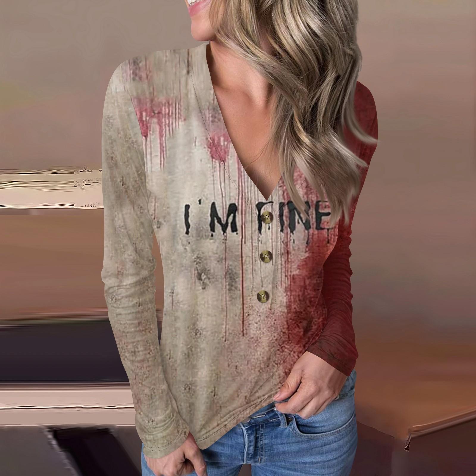 

Женский повседневный пуловер с V-образным вырезом и принтом на пуговицах на Хэллоуин XL