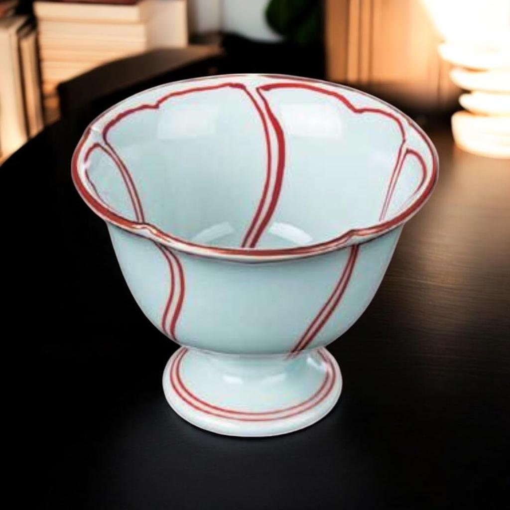 Takumi-style Arita Ware 8cm Serving Plate with Plum Blossom Design (red) and Raised Base, Made In Japan.